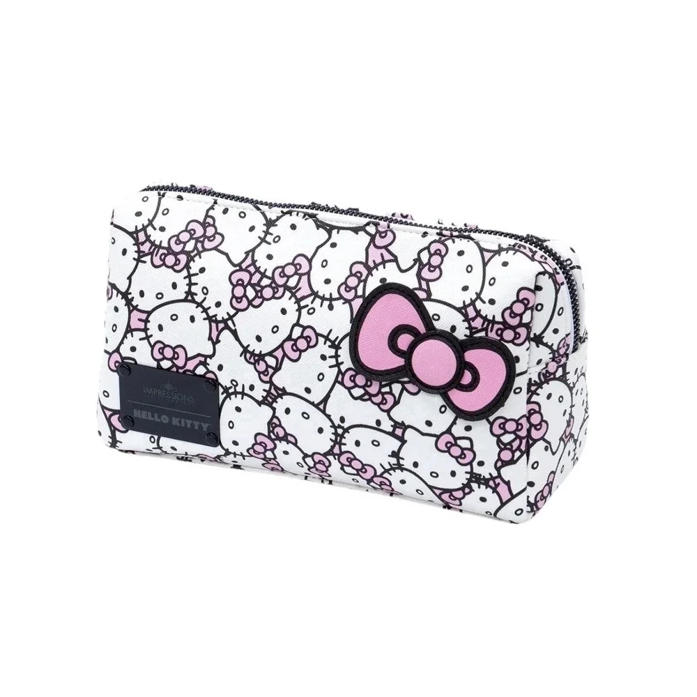 HELLO KITTY Impressions Vanity Cosmetic‎ Pouch NWT White With Bows